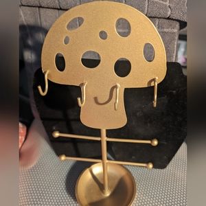 Gold whimsical metal mushroom weighted jewelry‎ holder stand